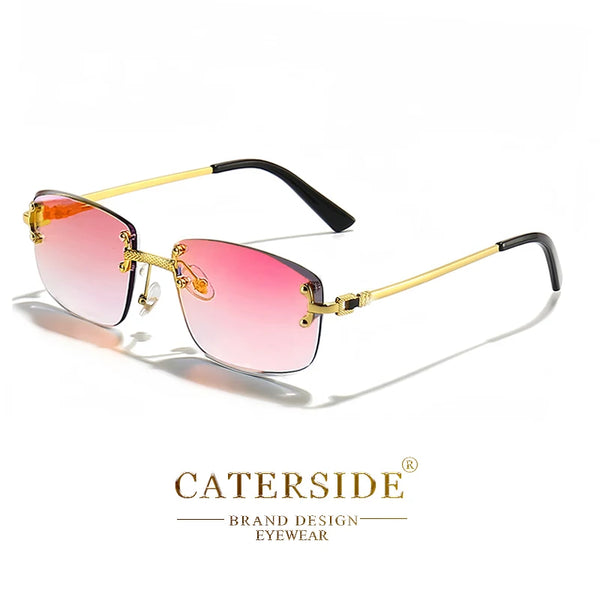 CATERSIDE Retro Rimless Square Sunglasses Men Women UV400 Small Gradient Sun Glasses For Men Popular High Quality Party Eyewear