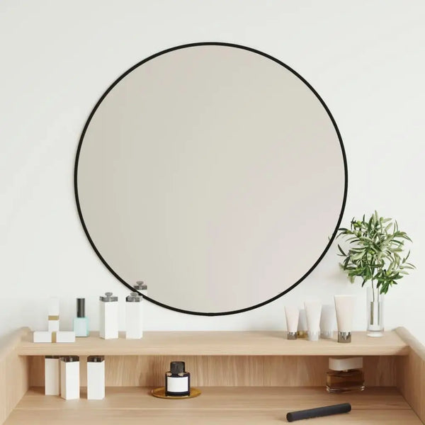 60cm Round Black Wall Mirror - Elegant Decor for Home & Office