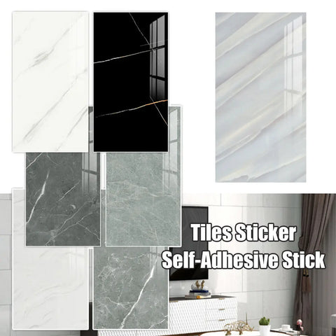 10Pc PVC Marble Tiles Wall Sticker Self-Adhesive Stick On Kitchen Bathroom Decor