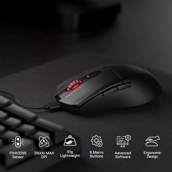 Redragon M995 Wired 26000 DPI Optical 51G Gamer Gaming Mouse 6 Programmable Buttons 5 Backlit Modes