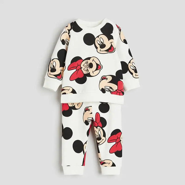 Full-print Minnie Mouse Baby Girls Sweatshirt Set Spring Autumn Clothing Children Tops + Pants Outfits Kids Long Sleeved Suit