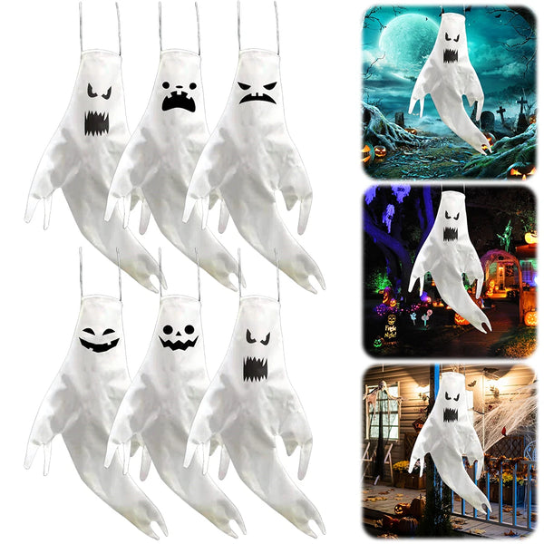 Halloween Windsocks Hanging Ghost Tree Hanging Windsock White Flying Ghosts Outdoor Haunted House Decor Outside Party Supplies