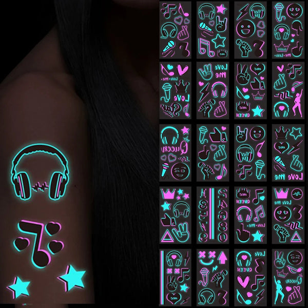 Music Note Skin Sticker Tattoo Temporary Headphone Water Transfer False Tattoo for Body Arm Neck Face Leg Waterproof Tattoo