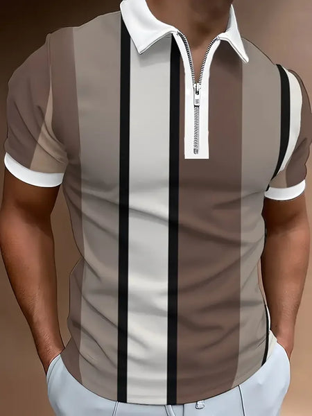 Men's Casual Breathable Short-sleeved Polo Shirt Lapel Zipper Shirt Fashion Business Office Summer T-shirt New Tops