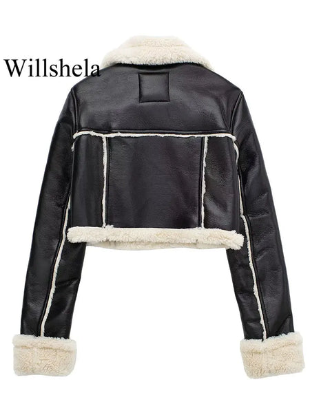 Willshela Women Fashion Solid Front Zipper Jackets Vintage Lapel Neck Long Sleeves Female Chic Lady Outfits