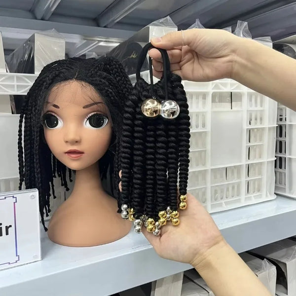 Custome- Braded Ponytails for Kids 8in Kids Box Braid Ponytail Hair Extension Synthetic with Big Bubbles Balls