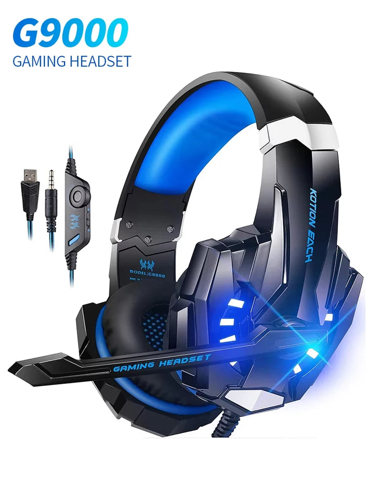 KOTION EACH G9000 Gaming Headset Deep Bass Stereo Game Esports Headphone with Microphone LED Light 3.5mm+USB for Laptop PC Gamer