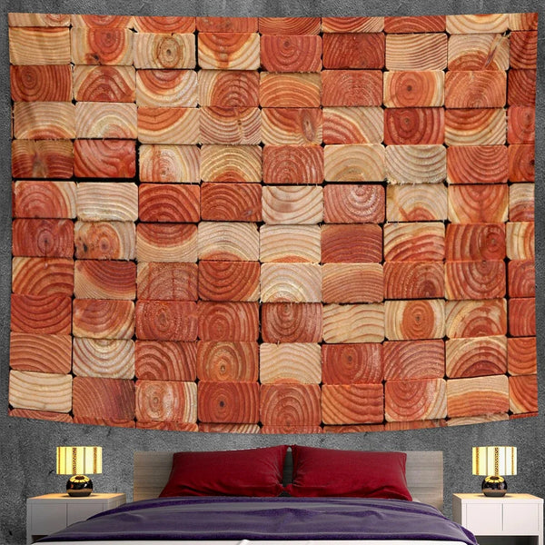 Retro wood grain geometric tapestry large size wall hanging decoration home decoration bedside Bohemian background cloth