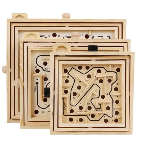 Wooden Labyrinth Board Games For Children Ball Moving 3D Maze Puzzle Handcrafted Toys Kids Table Balance Education Board Game