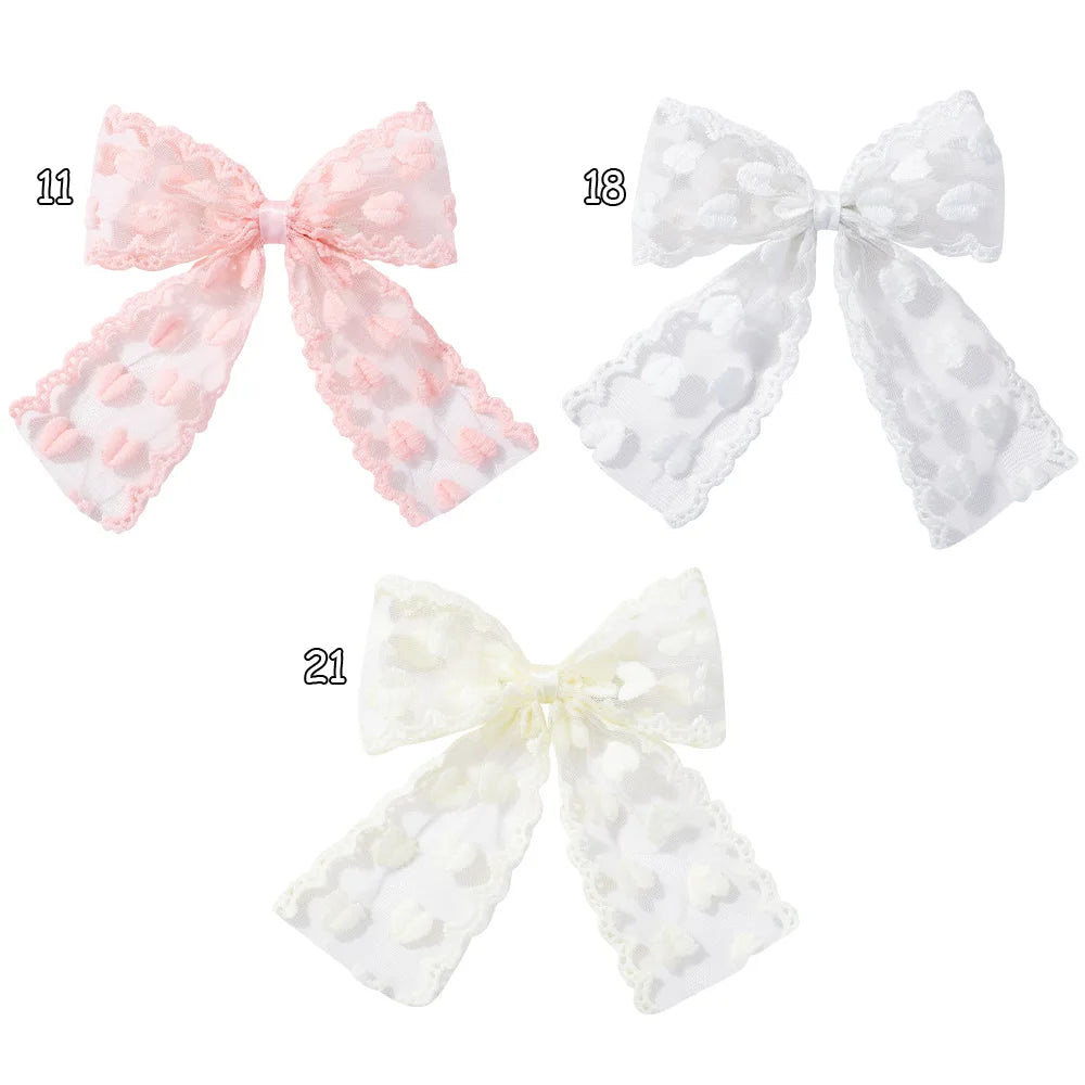 Bulk 48pc/lot New Lace Embroidered Bow Baby Hair Clips Long Tails Bow Hair Pins Kids Heart Bowknot Barrettes Girls Lace Hairpins