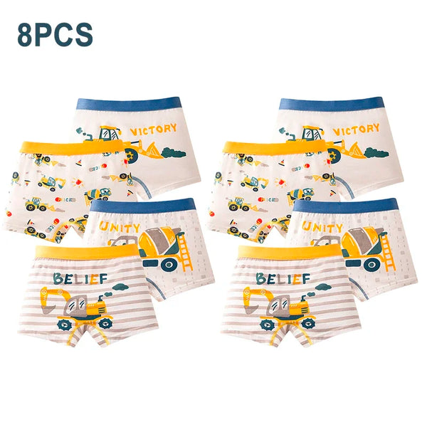 8pcs Hot Boxer Shorts Kids Class A Cotton Boxer Underpants Soft Skin-friendly Fabric Cute Cartoon Underwear Boy Shorts For Boys