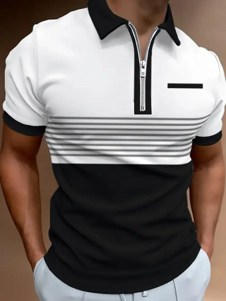 Men's Casual Breathable Short-sleeved Polo Shirt Lapel Zipper Shirt Fashion Business Office Summer T-shirt New Tops