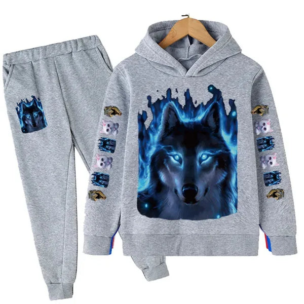 Fashion Wolf Printed Boy For Children From 1 To 12 Years Clothes Child Girl Baby Outfit Set Boys Sweatshirt Kids