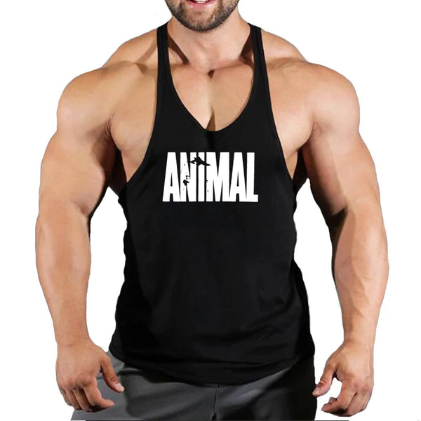 ANIMAL Letter Printed Gym Clothing Mens Bodybuilding Fitness Tank Top Cotton Raceback Stringer Singlets Workout Sleeveless Shirt