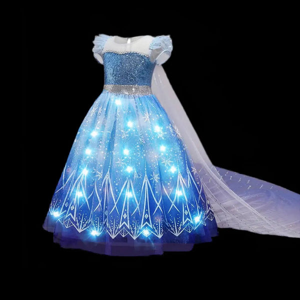 Disney Elsa Role Playing Dress Light Up Kids Halloween Frozen Carnival Apparel Girls Birthday Elsa Princess Glowing Vestidos