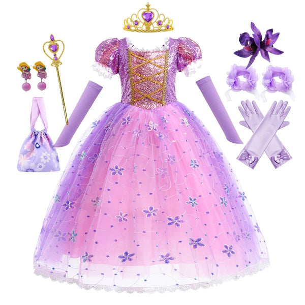 Children Girl Rapunzel Dress Kids Tangled Disguise Carnival Girl Princess Costume Birthday Party Gown Outfit Clothes 2-10 Years