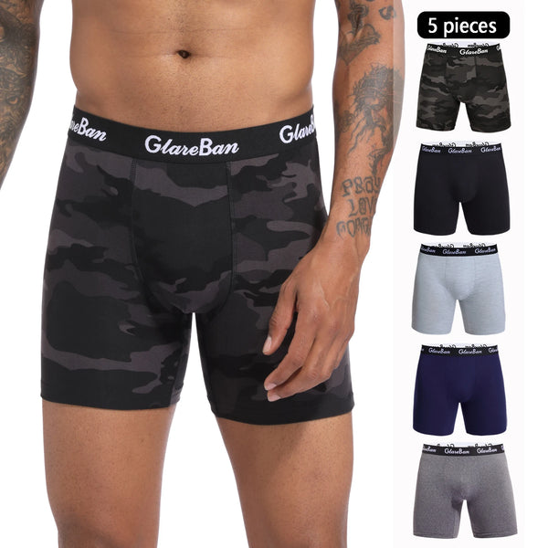 5pcs Set Mid-Long Black Boxer Shorts Men Underwear Breathable Male Underpants for Men Homme Boxershorts Slips Soft Panties 2024