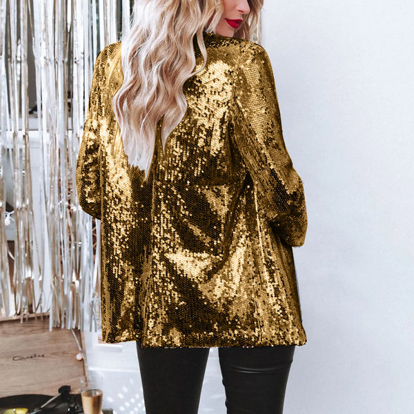 Pink Sequins Womens Suit Jackets Shiny Evening Party Wear Jacket Outerwear Long Sleeve Women's Glitter Lapel Suit Coat Women