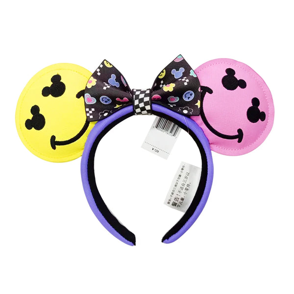 2024 Disney Purple PU Mickey Mouse Ear Headband Bow Hairband Cosplay Plush Adult/Kids Headband