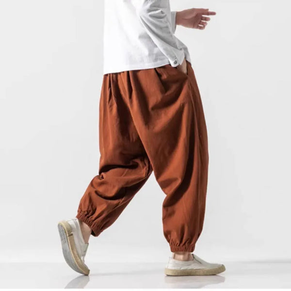 Men's 9-inch casual pants  spring and autumn loose Harun pants  linen lantern pants  men's summer thin ice silk wide leg pants