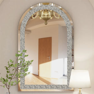 Large Decor Mirror for Home living Room Crushed Diamond Crystal Glass Silver Frame Bevelled Wall Mirror 90 x 60 cm