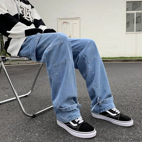 Wide Leg Jeans Men loose Hip Hop Casual Men's Straight Baggy Denim Pants Streetwear Skateboard Pant Neutral Trousers Plus Size