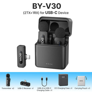 BOYA BY-V3 Wireless Lavalier Microphone for iPhone iPad Android USB-C Smartphones Lapel Mic for Gaming Video Recording Streaming