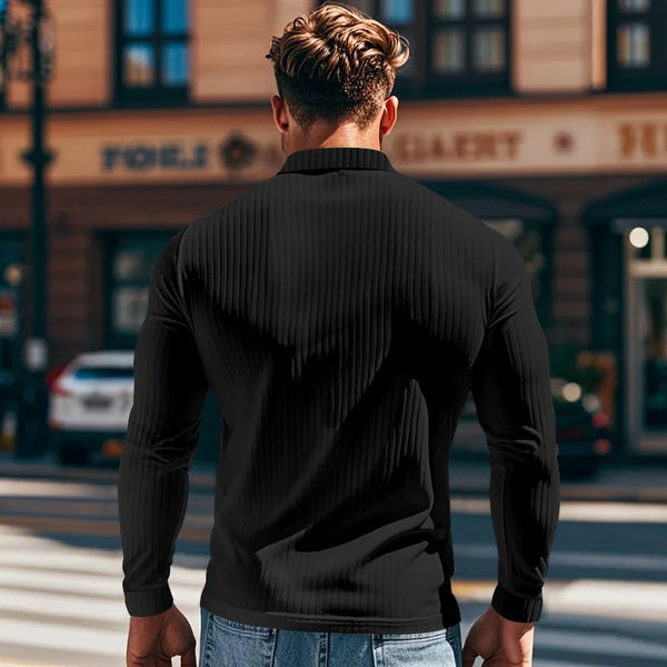 New Men's Polo Shirt Long Sleeve Button-down Solid Color Popular Pullover Knitwear Streetwear Clothing