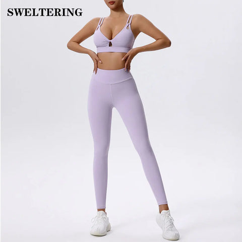 2PCS Yoga Set Sportswear Women Tracksuit Athletic Wear Pilates Fitness Suit Gym Clothes Workout Push Up Sports Bra Leggings Suit