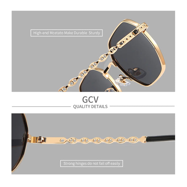 GCV brand classic retro women's rectangular square metal frame glasses, sunglasses, Polaroid lenses，Box Oculos De Sol Gafas