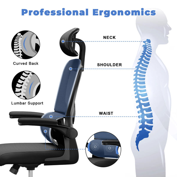 Ergonomic Office Mesh Chair, Liftable High Back Gaming Chair with 3D Lumbar Support, Swivel Desk Chair Seat Depth Adjustable