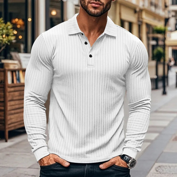 New Men's Polo Shirt Long Sleeve Button-down Solid Color Popular Pullover Knitwear Streetwear Clothing