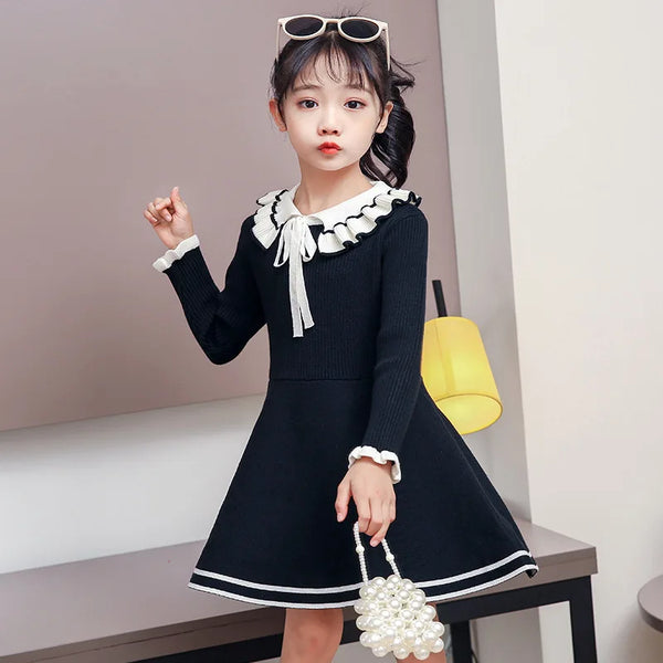 Autumn children warm Sweater dress for girls infant casual pure color Pleated princess dress Baby girl winter knitted dress