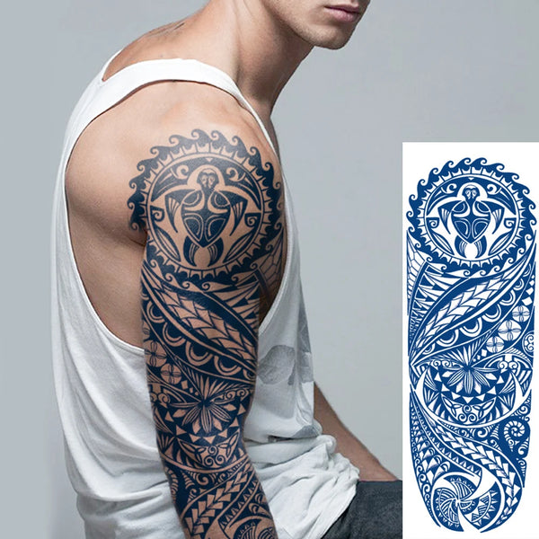 Large Full Arm Sleeve Juice Ink Waterproof Temporary Tattoo Sticker Turtle Tribe Mechanical Totem Fake Tatoo Body Art Men Women