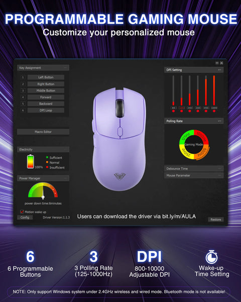 AULA SC580 Gaming Mouse Tri-mode Rechargeable Ergonomic Bluetooth Mouse 10000 DPI Wireless Bluetooth Mice for Office Gaming