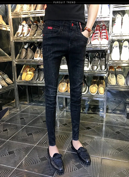 Autumn Winter 2022 Fashion Casual Student Korean Men's Solid Color Trousers Guy Casual Jeans Elastic Skinny Long Pencil Pants