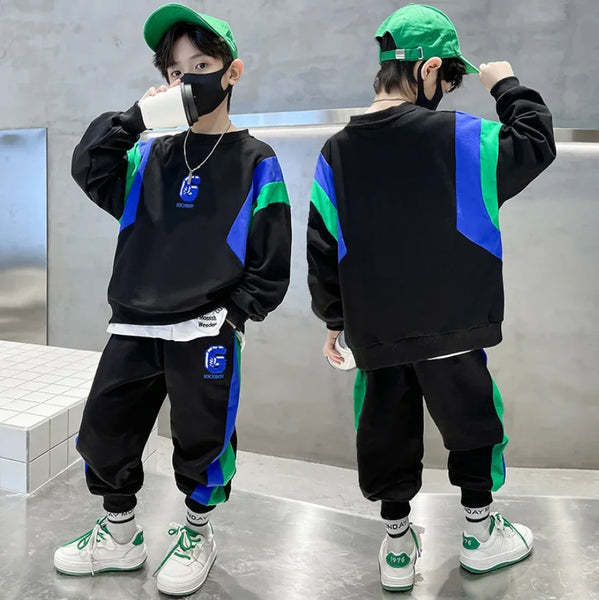 Autumn Teenage Boy Clothes Children's Embroidery Letter Sweatshirt and Pants Set Fashion Top and Bottom 2 Pieces Tracksuit