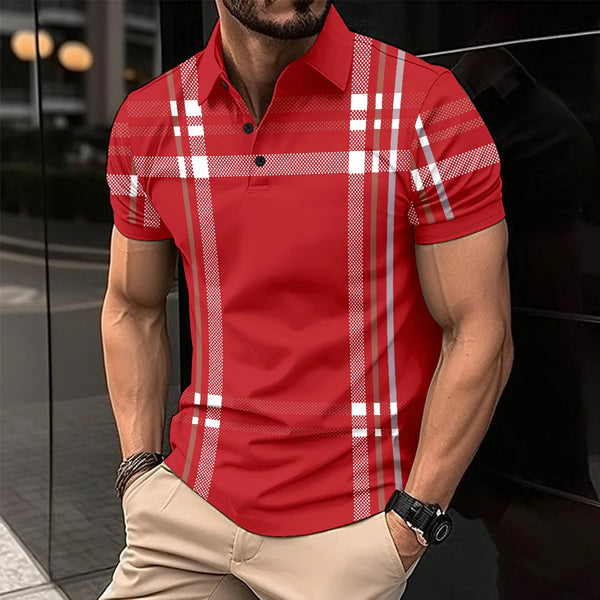 2025 The latest explosive men's lapel quick-drying short-sleeved fashion digital print striped Polo loose shirt