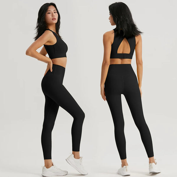 Women Sportswear Yoga Set 2 Piece Gym Outfits Fitness Hollow Out Sports Bra and Leggings Suit Workout Clothes for Women Yoga Set