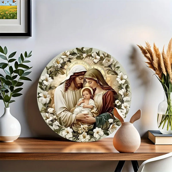 Holy Family" Round Aluminum Wall Art, Perfect for Home & Office Decor, Living Room, Bathroom, Bedroom, Garage, Bar, Cafe