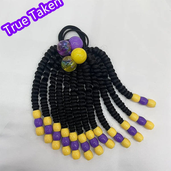 Custome- Braded Ponytails for Kids 8in Kids Box Braid Ponytail Hair Extension Synthetic with Big Bubbles Balls