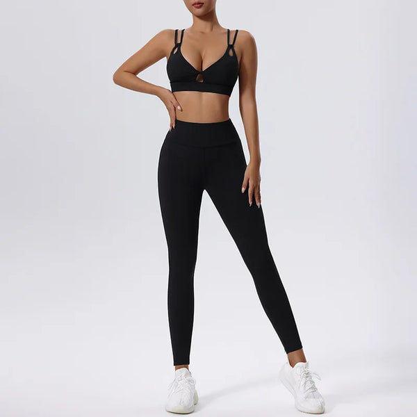 2PCS Yoga Set Sportswear Women Tracksuit Athletic Wear Pilates Fitness Suit Gym Clothes Workout Push Up Sports Bra Leggings Suit