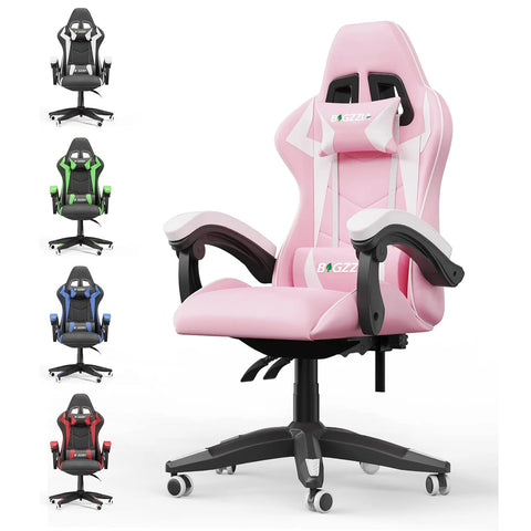 Ergonomic Gaming Chair Gamer Chairs with Lumbar Cushion + Headrest, Height-Adjustable Computer Office Chair for Girls, Boys