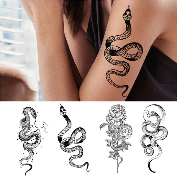 2022 Summer Snake Flower Temporary Tattoos Sticker Waterproof Cool Dark Style Unisex Water Transfer Fake Tattoo Women Accessory