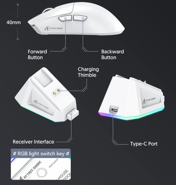 Attack Shark X11  Bluetooth Wireless Mouse Three Mode 2.4G PAW3311  RGB  PC Magnetic charging dock ,Gaming E-sports Mouse