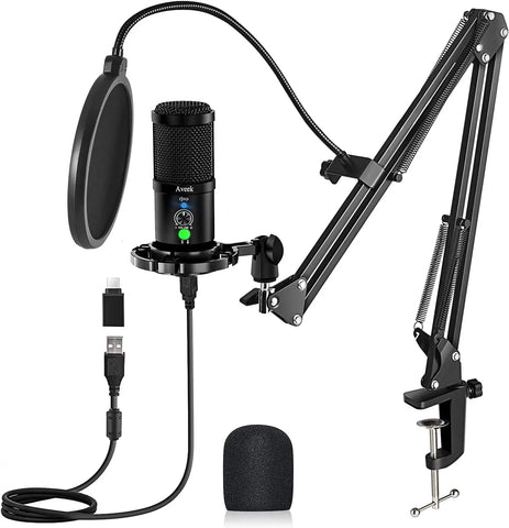 Aveek Gaming USB Microphone, Noise Cancellation Condenser mic for Pc, Podcast Microphone,with Boom Bracket,for Gaming,Podcasting