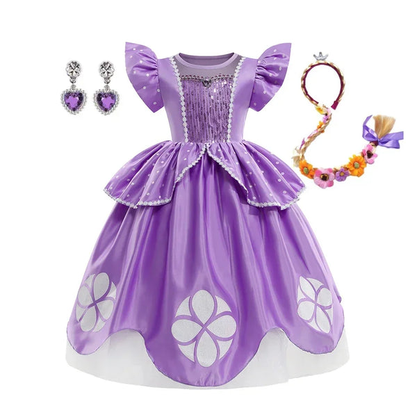 Girls Sofia Dress Children Halloween Birthday Party Princess Costumes Summer Sophia Puff Sleeve Fluffy Ball Gown