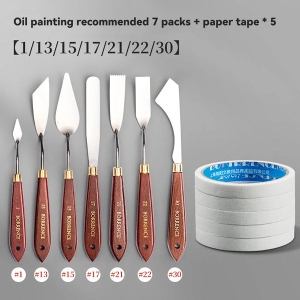 3/5/7Pcs/Set Palette Knife Painting Stainless Steel Spatula Palette Knife Oil Paint Metal Knives Wood Handle Art Drawing Tools