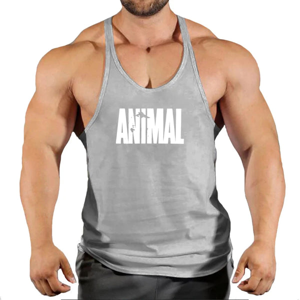 ANIMAL Letter Printed Gym Clothing Mens Bodybuilding Fitness Tank Top Cotton Raceback Stringer Singlets Workout Sleeveless Shirt