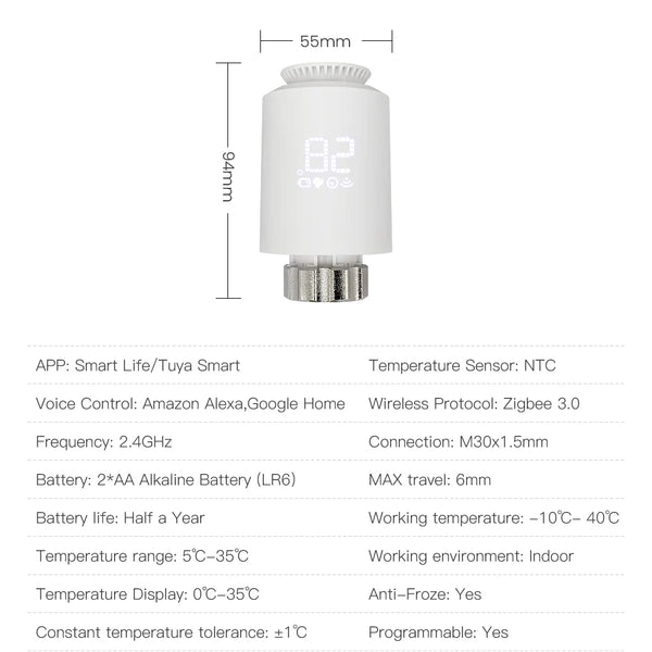 AVATTO Tuya ZigBee3.0 Smart Thermostat Radiator Actuator TRV Thermostatic Valve Controller Works With Alexa Google Home Alice